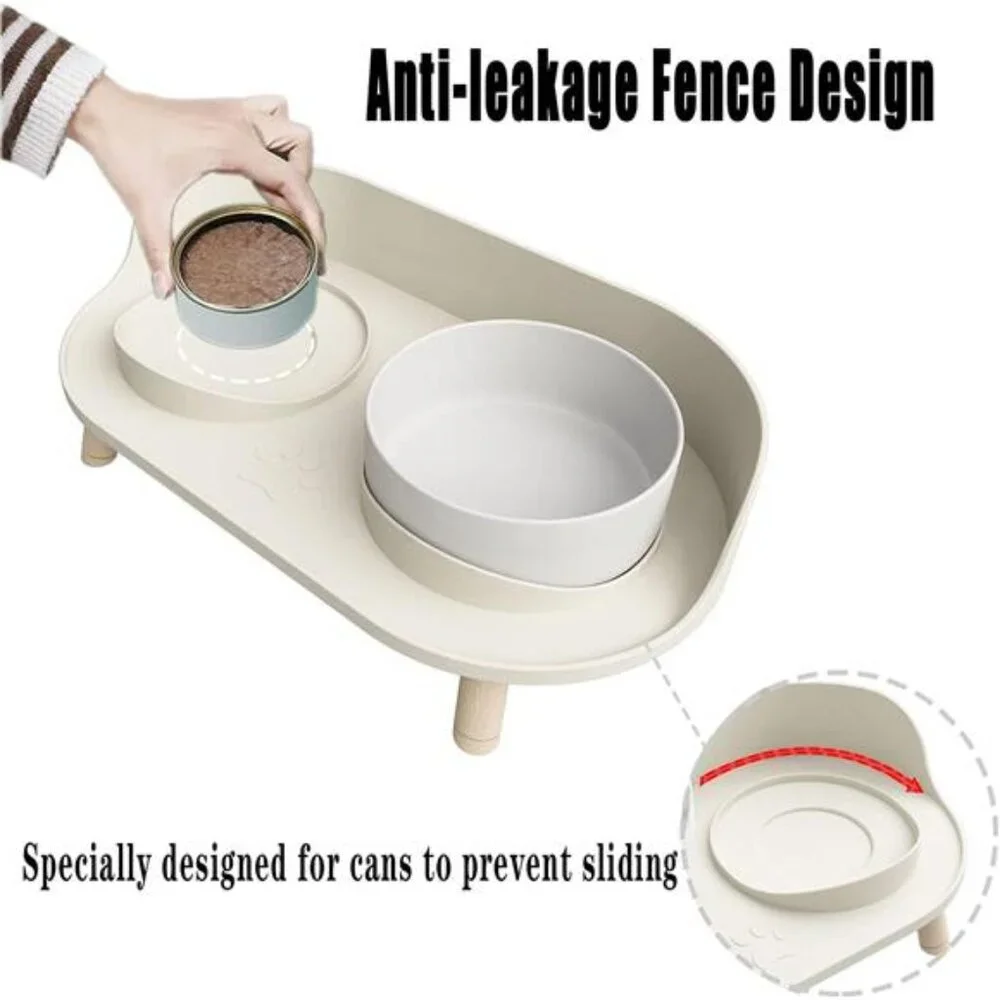 Cat Food Bowls, Elevated Ceramics Dog Cat Bowls Stand with No-Spill Design